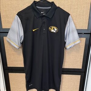 MIZZOU Nike Black Polo with White Striped Sleeves & Gold Logo